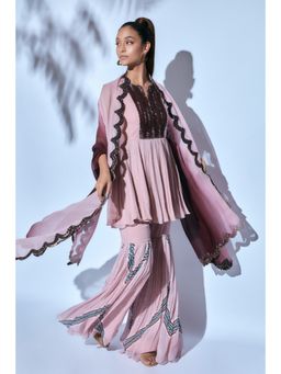 Nirmooha - Pink Embroidered Kurti with Sharara and Dupatta