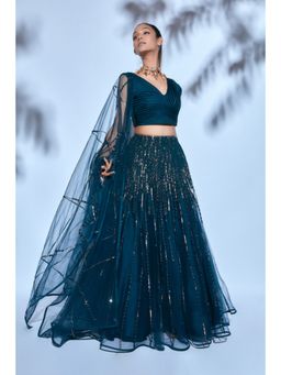 Nirmooha - Teal Blouse with Lehenga and Dupatta