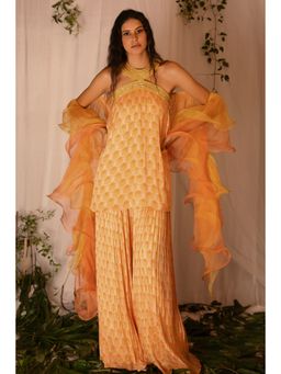 Nirmooha - Hand-Embroidered Printed Kurta, Printed Sharara with Double Layered Ruffled Dupatta