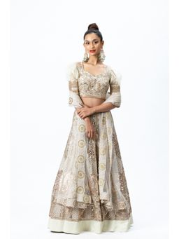 Nirmooha - Beige Hand-Embroidered Lehenga with Blouse and Dupatta