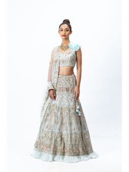 Nirmooha - Blue Hand-Embroidered Lehenga with Blouse Dupatta