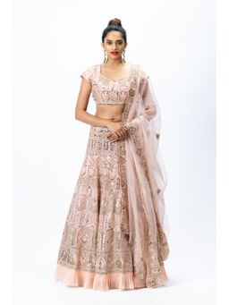 Nirmooha - Dusty Pink Hand-Embroidered Lehenga with Blouse and Dupatta