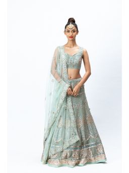 Nirmooha - Mint Green Hand-Embroidered Lehenga with Blouse, Dupatta and Jacket