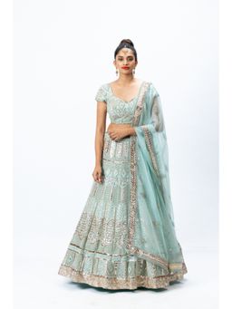 Nirmooha - Blue Hand-Embroidered Lehenga with Blouse and Dupatta