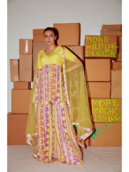 Nirmooha - Yellow Printed Top and Sharara with Dupatta
