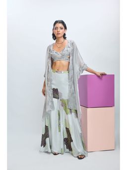 Nirmooha - Embroidered Blouse with Printed Pants and Embroidered Scallop Dupatta