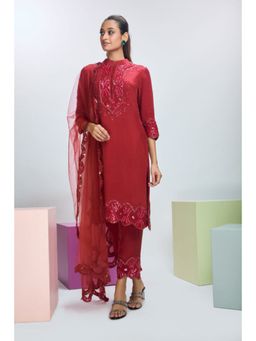 Nirmooha - Red Embroidered Kurta and Pant with Dupatta