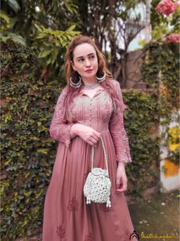 The Chikan Label - Embroidered Chikankari Muslin Brown Anarkali Kurta