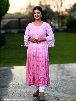 The Chikan Label - Embroidered Chikankari Modal Pink Anarkali Kurta
