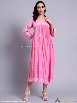 The Chikan Label - Embroidered Chikankari Muslin Pink Anarkali Kurta
