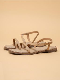 ERIDANI - Women Elle Beige One Toe Strappy Flats