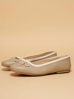 ERIDANI - Women Nadine Beige Bow Detail Square Toe Ballerina Flats