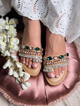 Sandal Stories - Rose Gold Crystal Embellished Wedges