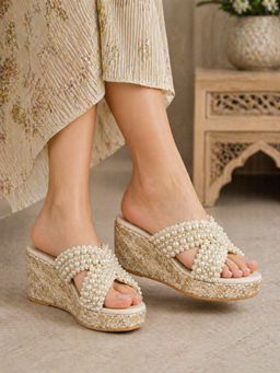 Sandal Stories - Pearl Embellished Wedges