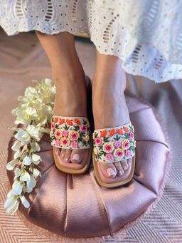 Sandal Stories - Floral Embroidered Slip-On Wedges