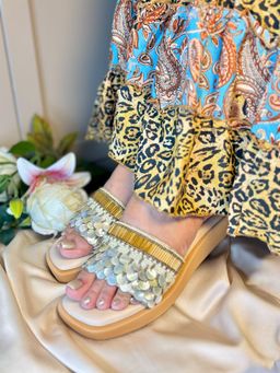 Sandal Stories - Mother Of Pearl Embellished Luxe Slip-On Sandals