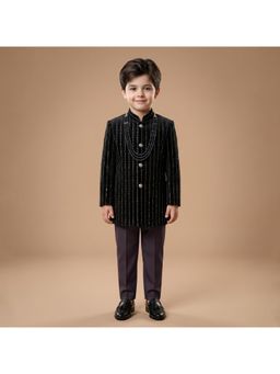 ETHNIKS NEURON - Boys Sherwani Kurta with Chudidar and Necklace - Black