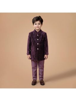 ETHNIKS NEURON - Boys Sherwani Kurta with Chudidar and Necklace - Maroon