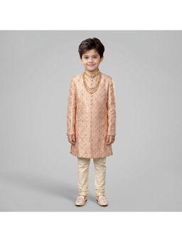 ETHNIKS NEURON - Boys Sherwani Kurta with Chudidar and Necklace - Peach