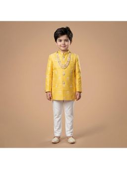 ETHNIKS NEURON - Boys Sherwani Kurta with Chudidar and Necklace - Yellow