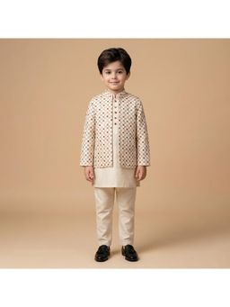 ETHNIKS NEURON - Kurta with Nehru Jacket and Chudidar - Cream