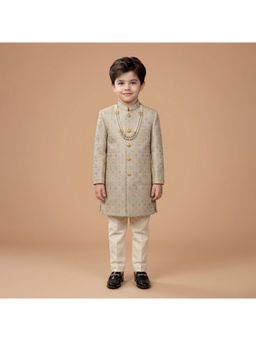 ETHNIKS NEURON - Boys Sherwani Kurta with Chudidar and Necklace - Beige