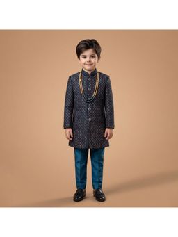 ETHNIKS NEURON - Boys Sherwani Kurta with Chudidar and Necklace - Blue
