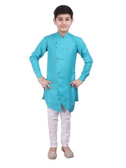 Pro Ethic Style Developer - Boys Cotton Blend Solid Kurta Pajama - Turquoise