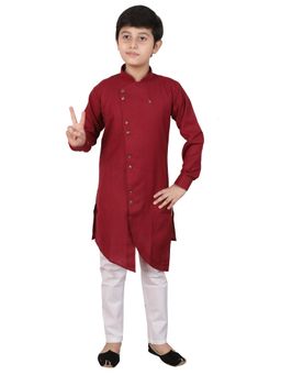 Pro Ethic Style Developer - Boys Cotton Blend Solid Kurta Pajama - Maroon
