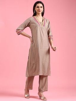 NEERU'S - Beige Woven Kurta with Pant and Dupatta