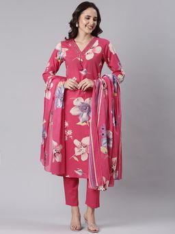 NEERU'S - Pink Floral Kurta with Pant and Dupatta