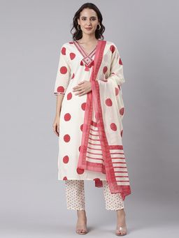 NEERU'S - White Printed Kurta with Pant and Dupatta
