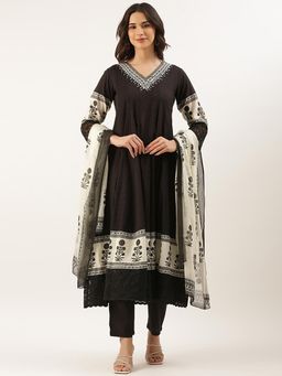 NEERU'S - Black Self Design Kurta with Pant and Dupatta