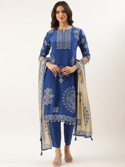 NEERU'S - Blue Printed Kurta with Pant and Dupatta