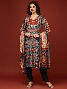 NEERU'S - Teal Printed Kurta with Pant and Dupatta