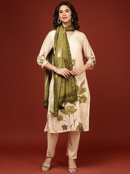 NEERU'S - Cream Floral Kurta with Pant and Dupatta