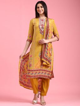 NEERU'S - Mustard Floral Kurta with Pant and Dupatta