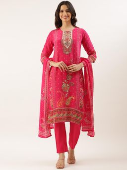 NEERU'S - Pink Floral Kurta with Pant and Dupatta