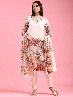 NEERU'S - Cream Printed Kurta with Pant and Dupatta