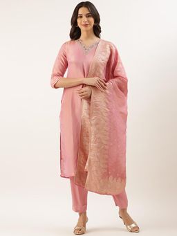 NEERU'S - Pink Solid Kurta with Pant and Dupatta