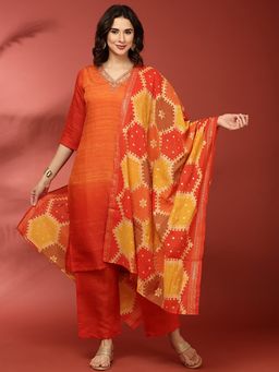 NEERU'S - Orange Ombre Kurta with Pant and Dupatta