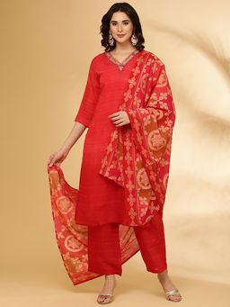 NEERU'S - Red Ombre Kurta with Pant and Dupatta