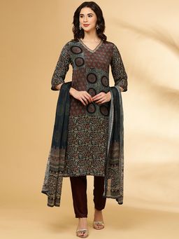 NEERU'S - Grey Floral Kurta with Pant and Dupatta