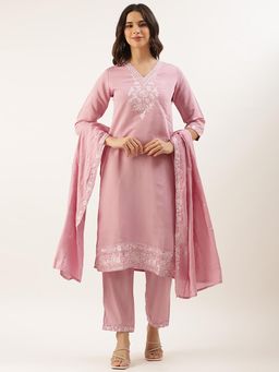 NEERU'S - Pink Floral Kurta with Pant and Dupatta