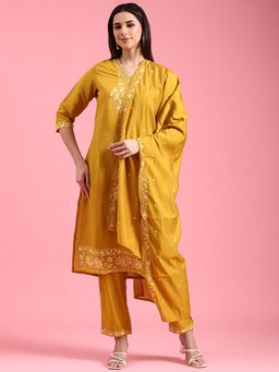 NEERU'S - Mustard Floral Kurta with Pant and Dupatta