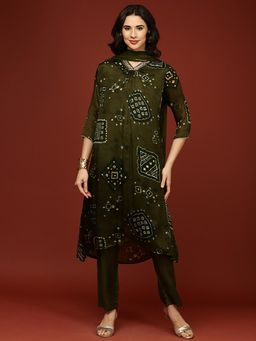 NEERU'S - Olive Printed Kurta with Pant and Dupatta