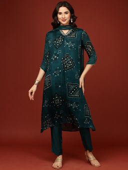 NEERU'S - Blue Printed Kurta with Pant and Dupatta