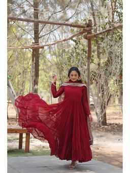 Wedani - Maroon Embroidered Kurta with Pant and Dupatta