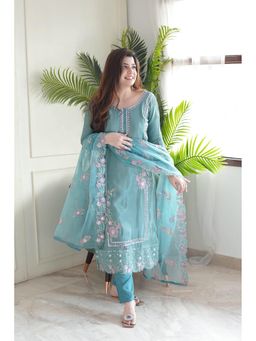 Wedani - Blue Floral Kurta with Pant and Dupatta