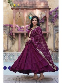Wedani - Wine Solid Kurta with Pant and Dupatta